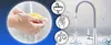 A collage showing hands washing, icons related to a sink, and a modern kitchen faucet with water flowing. Produktbild-Vorschau