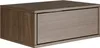A close-up, studio shot of a single, modern, wall-mounted nightstand with a drawer. Produktbild-Vorschau