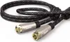 A coiled black and gray braided coaxial cable with gold-plated F-connectors on both ends, with the brand name 'hama' visible on the connectors. Anteprima dell’immagine prodotto