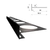 A black aluminum stair nosing profile with circular cutouts, shown in a 3D perspective view. A technical drawing with dimensions is in the upper right corner. Anteprima dell’immagine prodotto
