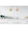 A clean, modern kitchen counter with white cabinets and a sink, featuring two pendant lights hanging above. Náhľad obrázku produktu