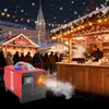 A winter Christmas market scene with stalls and people, featuring a red diesel heater in the foreground emitting smoke. Voir les images du produit