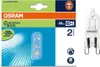 A product package for an OSRAM Halogen Eco light bulb, with the bulb itself shown separately to the right. Produktbild-Vorschau