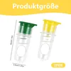 Two clear plastic kitchen tools with green and yellow caps, shown with measurement indicators. Produktbild-Vorschau