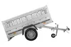 A silver trailer with a black tire and fender, shown on a white background. Produktbild-Vorschau
