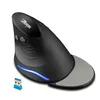 A black ergonomic vertical mouse with a USB receiver. Produktbild-Vorschau