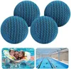 A collage of images showing blue filter balls, a family in a pool, and an indoor swimming pool. Produktbild-Vorschau