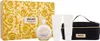 A Versace EROS FOR WOMEN CASE gift set is displayed against a white background. The set includes a perfume bottle, two tubes of lotion, and a black cosmetic bag. The packaging box is visible on the left, featuring a gold ornate pattern and the Versace logo Voir les images du produit