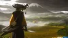A lone samurai stands on a hill overlooking a valley with a mountain in the background. Produktbild-Vorschau