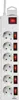 A white power strip with six outlets and individual switches. Produktbild-Vorschau