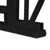 A close-up view of the bottom section of a black metal baby gate, showing its base and a mounting bracket. Voir les images du produit
