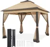 A pop-up gazebo with mesh curtains and accessories laid out in front of it. Produktbild-Vorschau