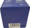 The image shows the bottom and side of a blue cardboard box, likely product packaging. Voir les images du produit