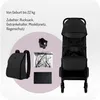 A black baby stroller with various accessories laid out around it, presented on a light gray and white background. Anteprima dell’immagine prodotto