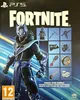 The image is a collage displaying the cover of a PS5 Fortnite game bundle, featuring a character and various in-game cosmetic items. Náhled obrázku produktu