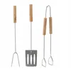 A set of three barbecue tools with wooden handles against a white background. Voir les images du produit