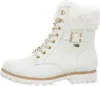A white women's boot with fur trim and gold buckle. Produktbild-Vorschau