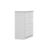 A white chest of drawers with four drawers and pink knobs, shown from a side angle against a white background. Náhľad obrázku produktu