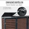 Close-up view of a modular trash bin enclosure with the lid open, showing gas springs. Produktbild-Vorschau