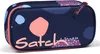 A navy blue pencil case with a colorful abstract pattern and the brand name 'Satch' printed on it. Podgląd zdjęcia produktu