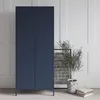 A blue wardrobe is displayed in a room with white paneled walls. A potted plant and books are placed near the wardrobe. Náhľad obrázku produktu