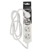 A white 4-way power strip with a coiled white extension cord, presented on a white background. Produktbild-Vorschau
