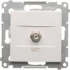 A close-up, front-facing view of a white SAT socket with a metal connector and the word "SAT" printed below it. The socket is mounted on a metal frame. Voir les images du produit