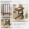 Collage of images showing the components and assembled view of a C-shaped side table. Produktbild-Vorschau