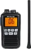 A black Retevis RM01 marine walkie talkie with an orange display and an attached antenna, shown against a white background. Voir les images du produit
