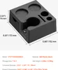 A black ABS plastic espresso tamper station with various compartments and a drawer, with dimensions and product information displayed. Anteprima dell’immagine prodotto