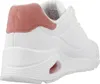 A close-up rear view of a white sneaker with pink accents. Produktbild-Vorschau