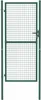 A green metal garden gate with a mesh infill, shown in a studio setting against a white background. Voir les images du produit