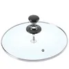 A close-up studio shot of a glass pot lid with a black handle. Podgląd zdjęcia produktu