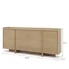 A wooden sideboard with four doors is shown against a white background, with dimensions indicated by lines and text. Produktbild-Vorschau