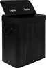 A black bamboo laundry basket with a lid divided into two sections labeled 'Lights' and 'Darks'. Voir les images du produit