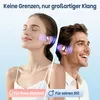A man and a woman wearing earbuds, with sound waves emanating from them, against a gradient blue and white background. Produktbild-Vorschau