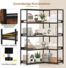 A corner bookshelf with various decorative items and books on its shelves, presented with close-up details of its construction. Podgląd zdjęcia produktu
