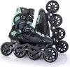 A pair of black and green inline skates are displayed against a white background. Podgląd zdjęcia produktu