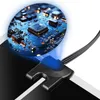 A close-up view of a computer circuit board magnified within a blue glowing circle, with a black electronic connector and cables extending from the bottom right. Voir les images du produit
