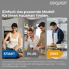 Three panels showing families in kitchens, with labels START, PLUS, and PRO. Produktbild-Vorschau