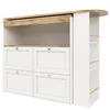 A white and wood-tone cabinet with drawers and shelves, presented against a white background. Produktbild-Vorschau