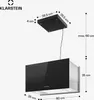 A diagram showing the dimensions of a black and silver island range hood. Náhľad obrázku produktu