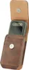 A brown leather phone case with a phone inside, shown with the flap open. Anteprima dell’immagine prodotto