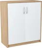 A two-door cabinet with a wood-effect frame and white doors. Produktbild-Vorschau