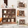 A collage of images showing a wooden bookshelf in different settings and configurations, along with close-ups of its compartments. Náhľad obrázku produktu