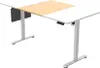 A white and wood adjustable height desk shown from a slightly elevated angle against a white background. Produktbild-Vorschau