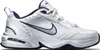 A studio shot of a white Nike Air Monarch IV sneaker with navy accents. Produktbild-Vorschau
