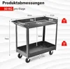 A diagram showing the dimensions of a black two-tier rolling cart. Podgląd zdjęcia produktu