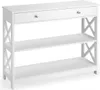 Consolle con cassetto e ripiani, MDF bianco, 100x30x80 cm Anteprima dell’immagine prodotto 1