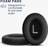 Two black foam ear pads for headphones are shown, with one in the foreground and another slightly behind it. Text describes the product's features. Produktbild-Vorschau
